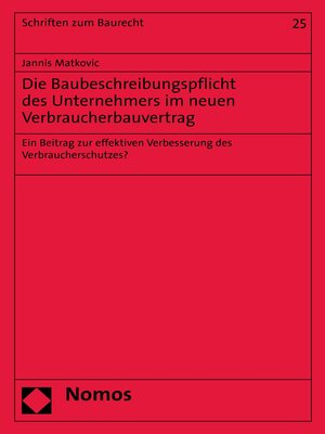 cover image of Die Baubeschreibungspflicht des Unternehmers im neuen Verbraucherbauvertrag